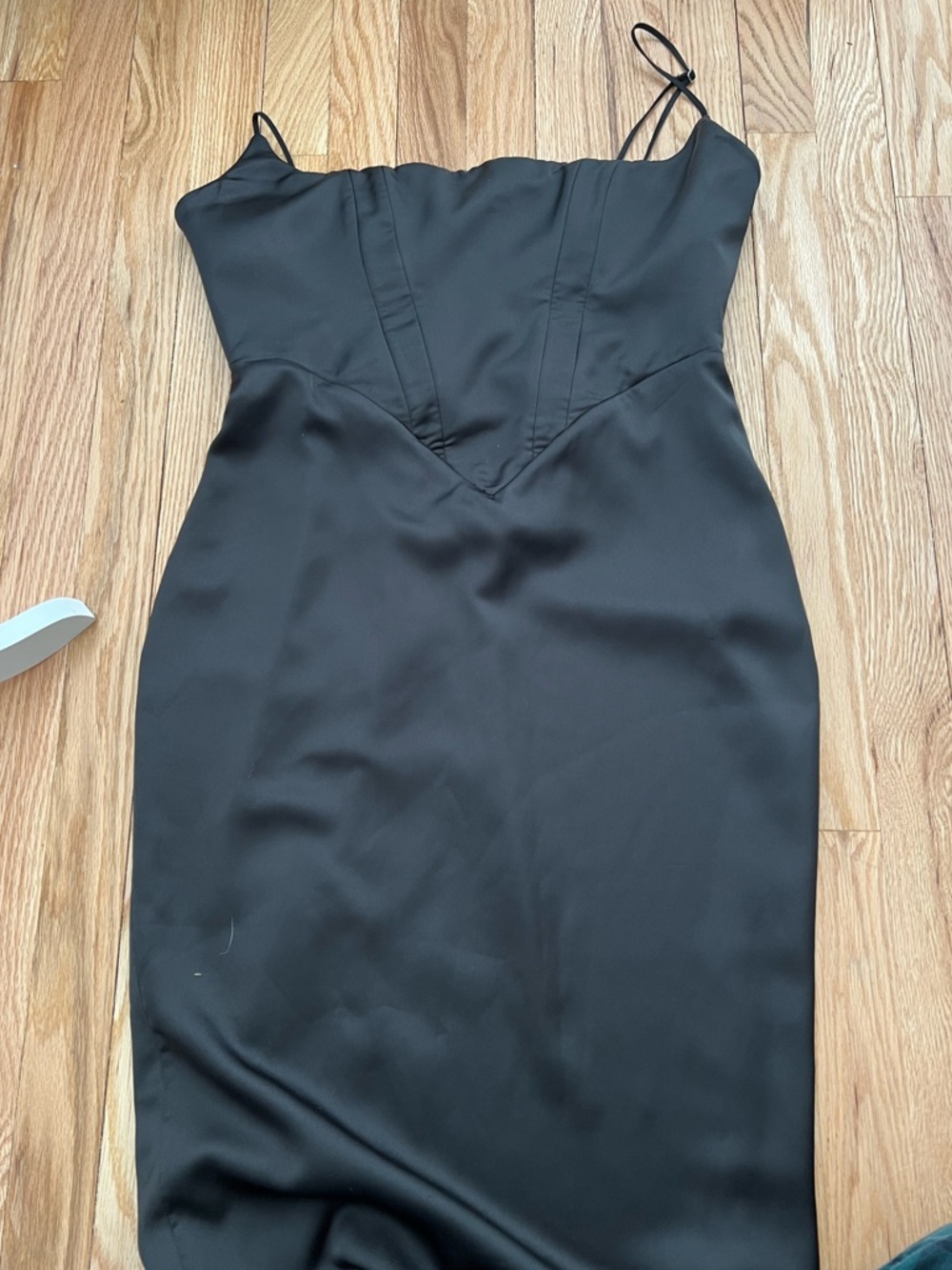 HOUSE OF CB 'Anais' Black Satin Pointed Corset Midi Dress cocktail size L+ - Picture 6 of 16